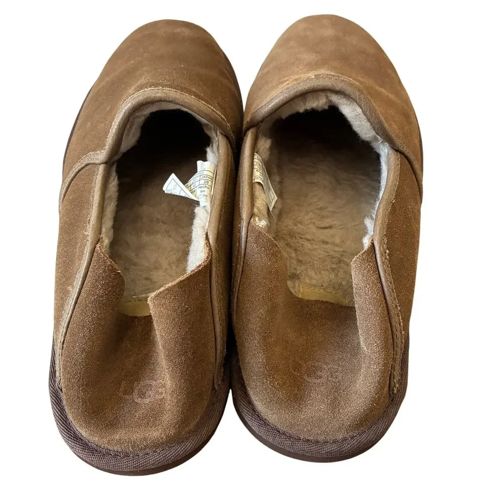 UGG Brown Suede Cooke Slip-On Shearling Lined Comfort Loafer Slippers Size 10